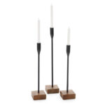 Iron and Wood Candle Holder - LG - Image 2