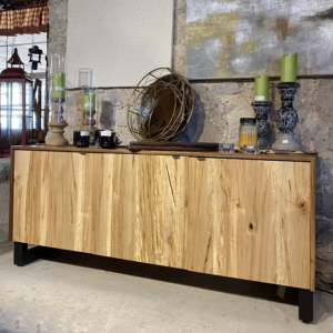 Modern Credenza walnut and spalted maple w 3 drawers and a shelf